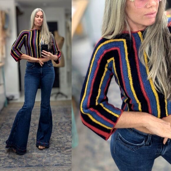 Vintage Hand Crocheted Crop Sweater - Picture 1 of 5
